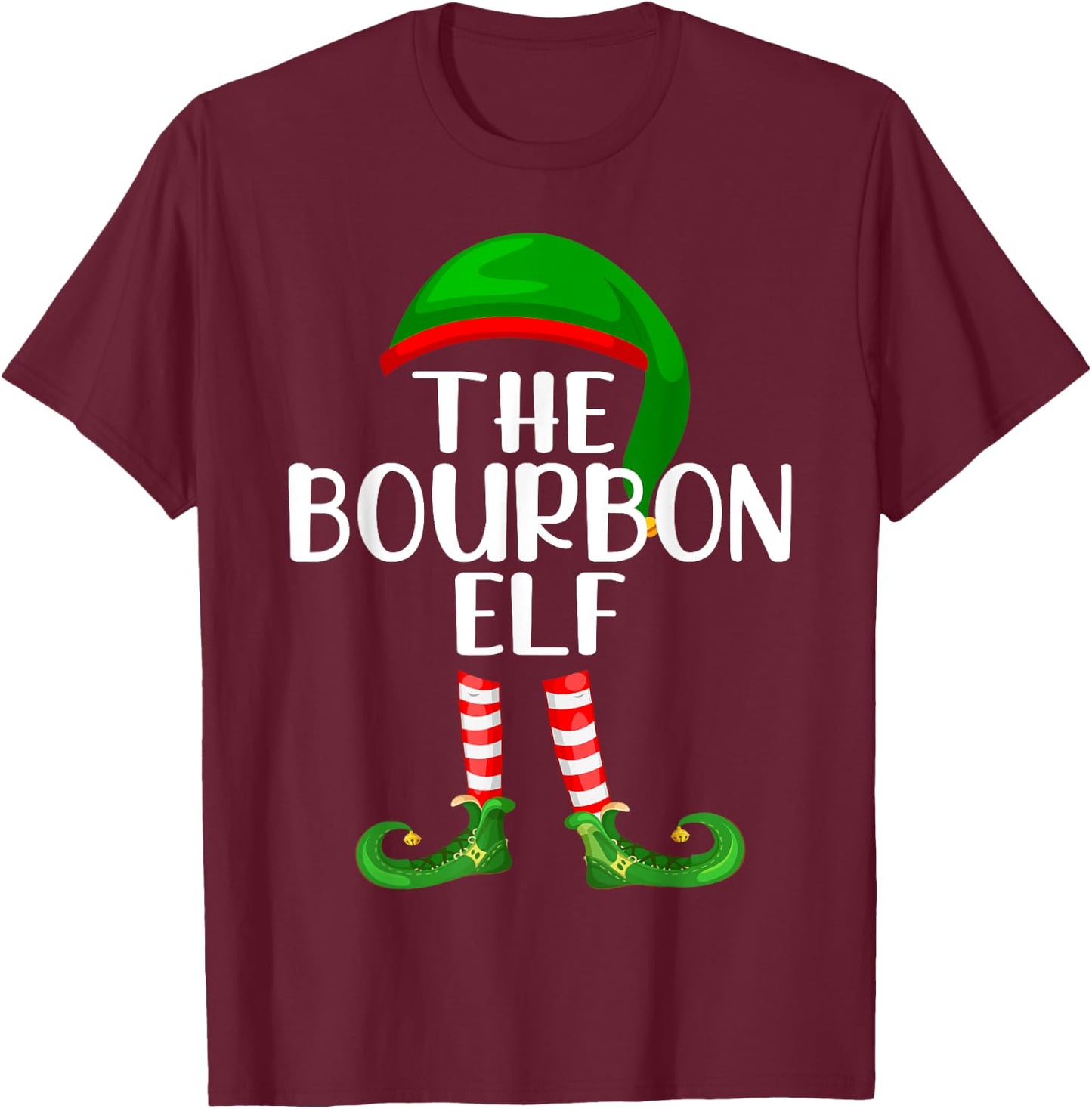 Funny The Bourbon Elf Matching Family Christmas T-Shirt - T-Shirt | Maroon