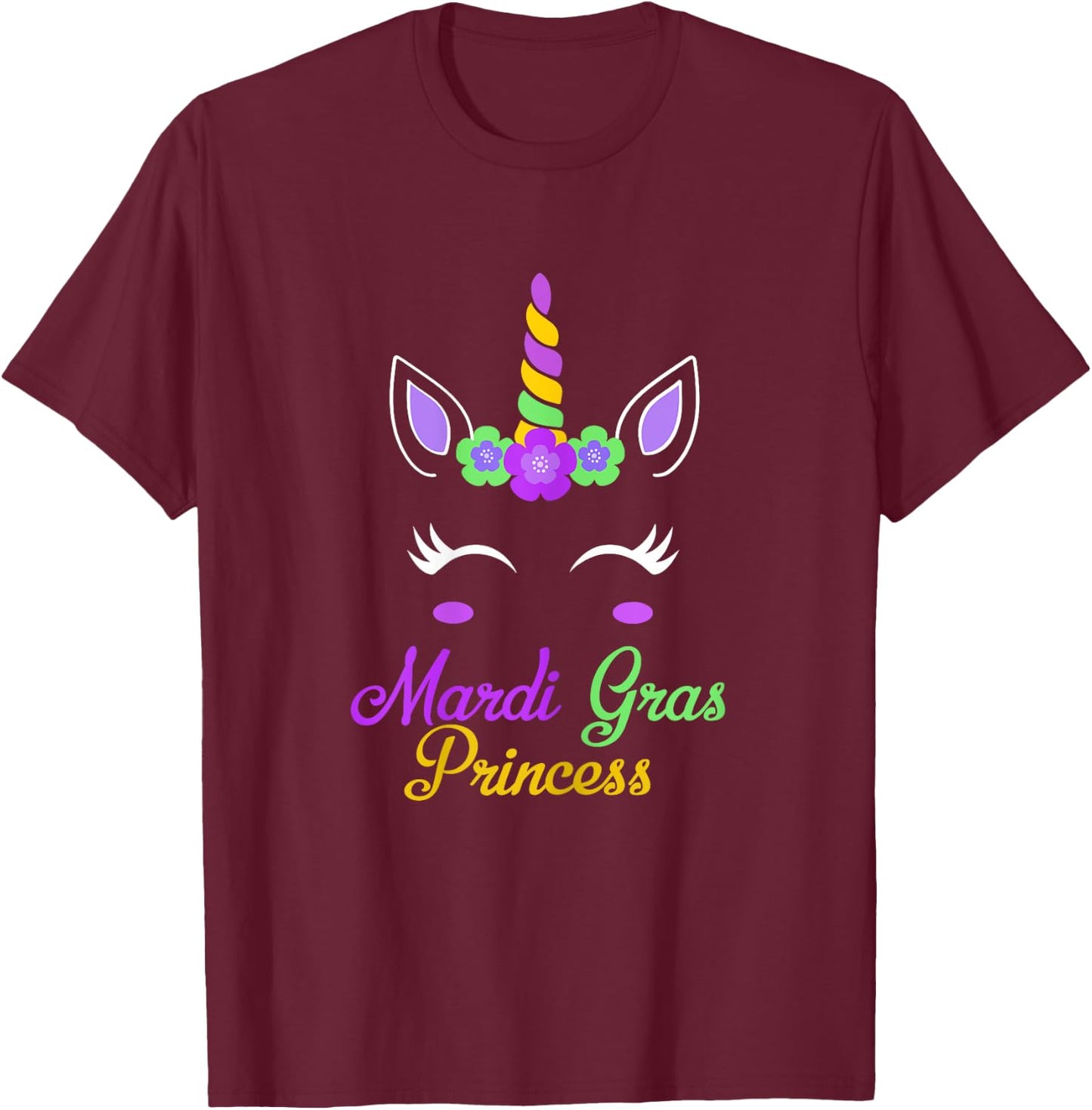 Little Miss Mardi Gras Princess Unicorn Girls Kids toddlers T-Shirt - T-Shirt | Maroon