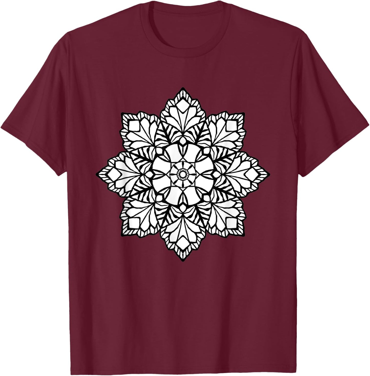 Flower Mandala, Wood Carving Colorable gift T-Shirt - T-Shirt | Maroon