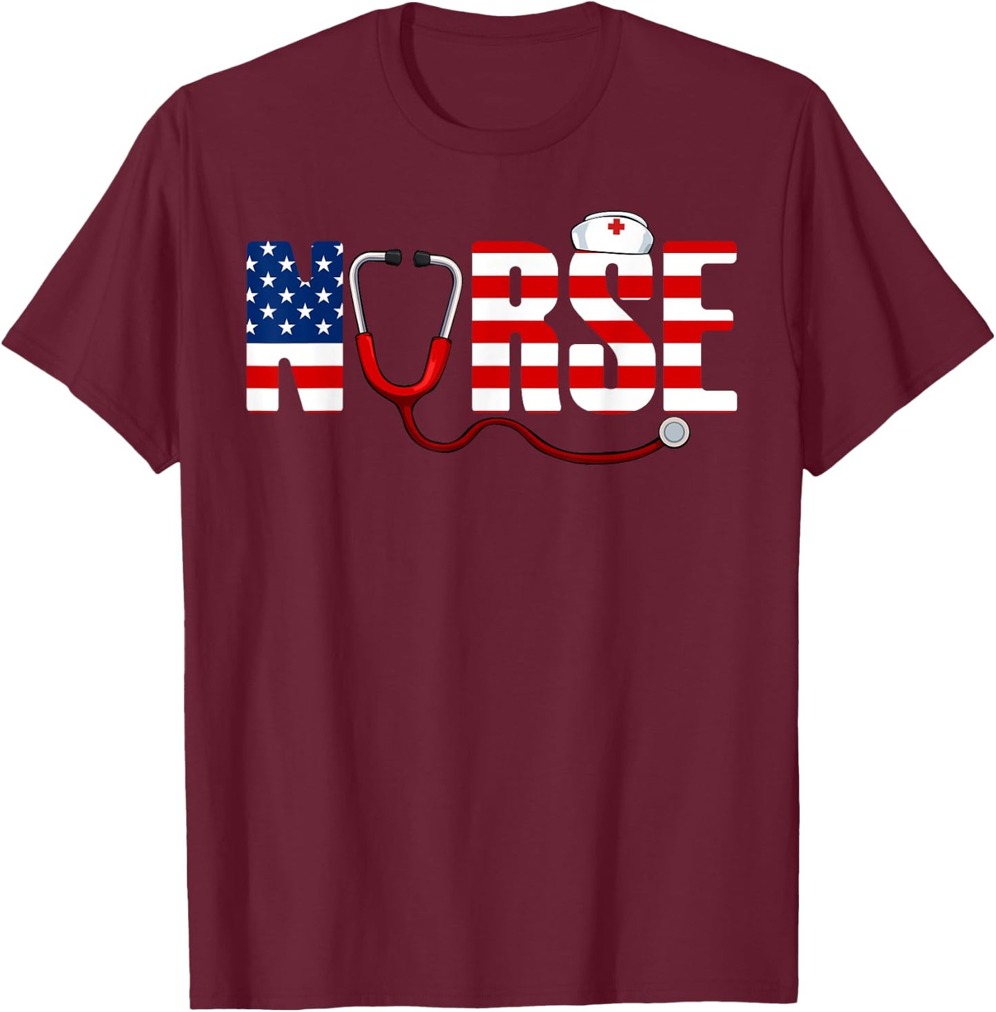 Nurse 4th Of July Cool Stethoscope Patriotic American Flag Kids Men T-Shirt - T-Shirt | Maroon