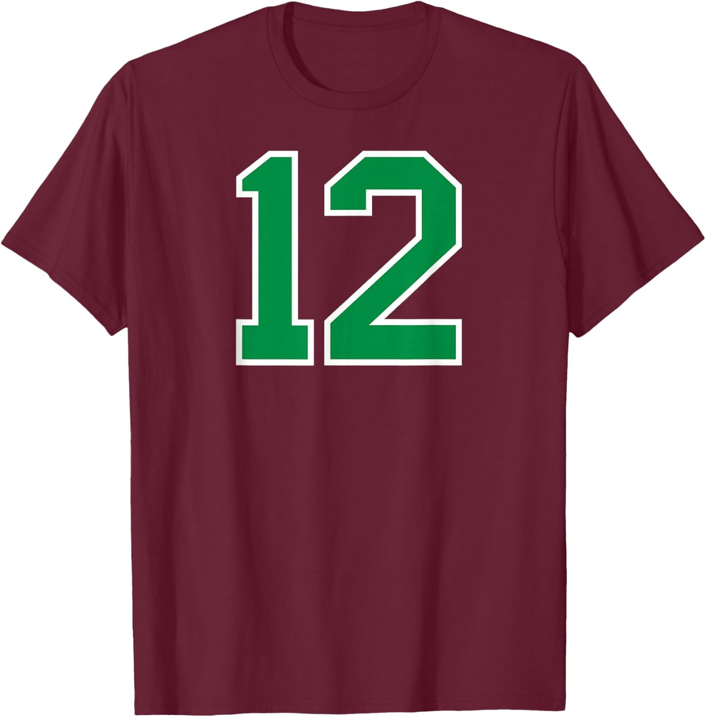 Number #12 Sport Green Varsity Number T-Shirt - T-Shirt | Maroon