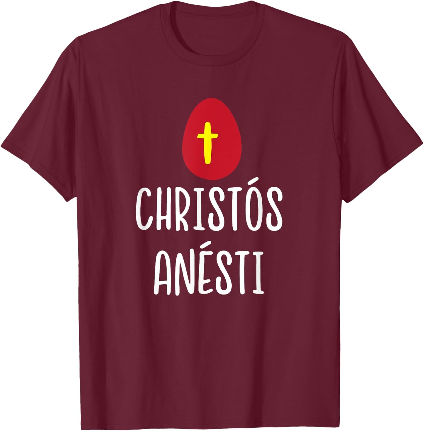 Christos Anesti Greek Easter Red Egg with Cross T-Shirt - T-Shirt | Maroon