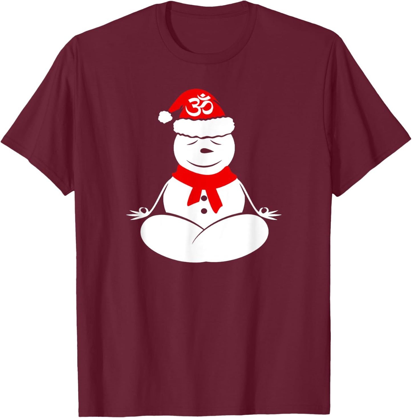 Lotus Pose Meditating Yoga Snowman Funny Christmas T-Shirt - T-Shirt | Maroon