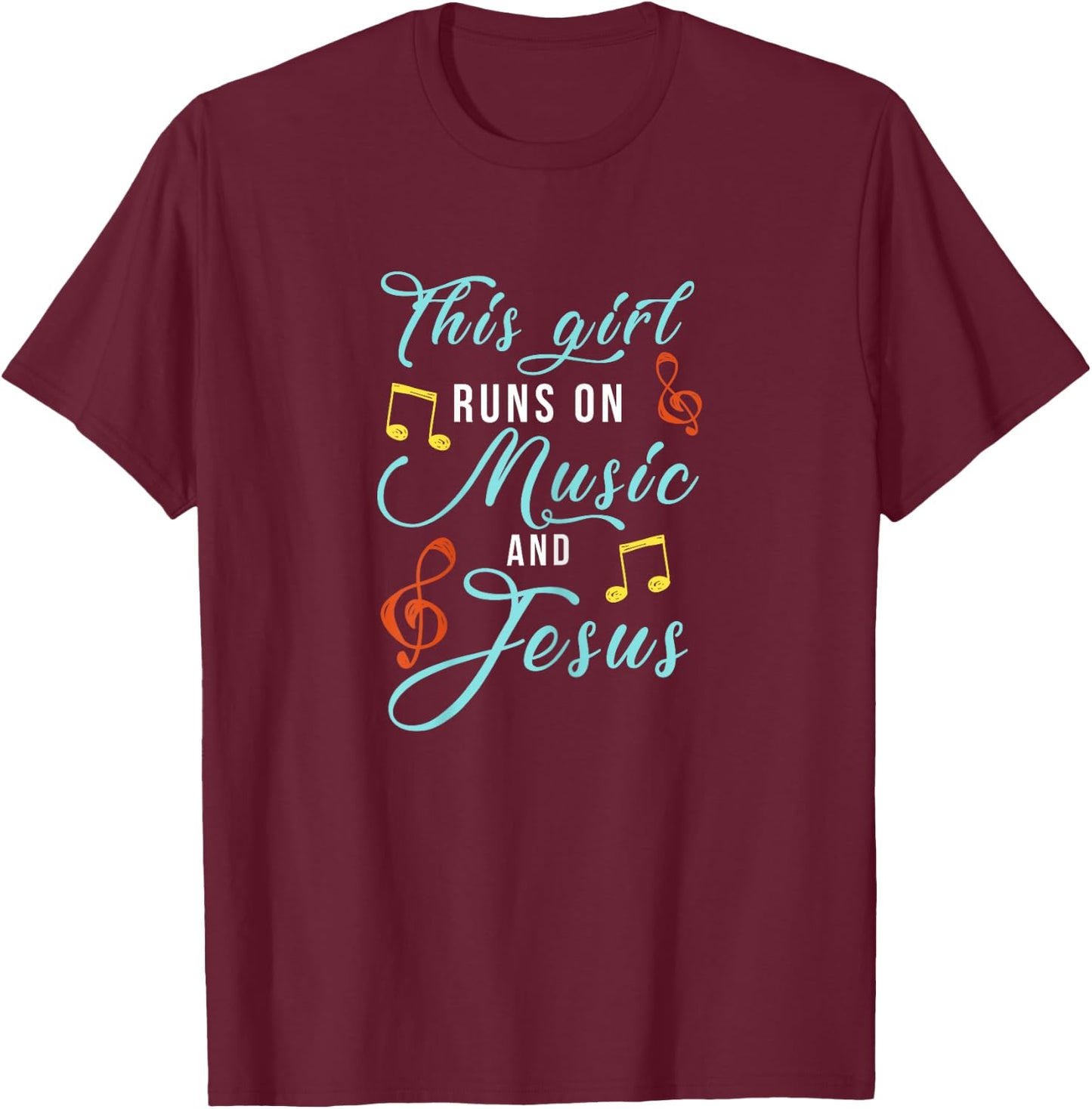 Jesus & Music Christian - Musical Theme Girl Design T-Shirt - T-Shirt | Maroon