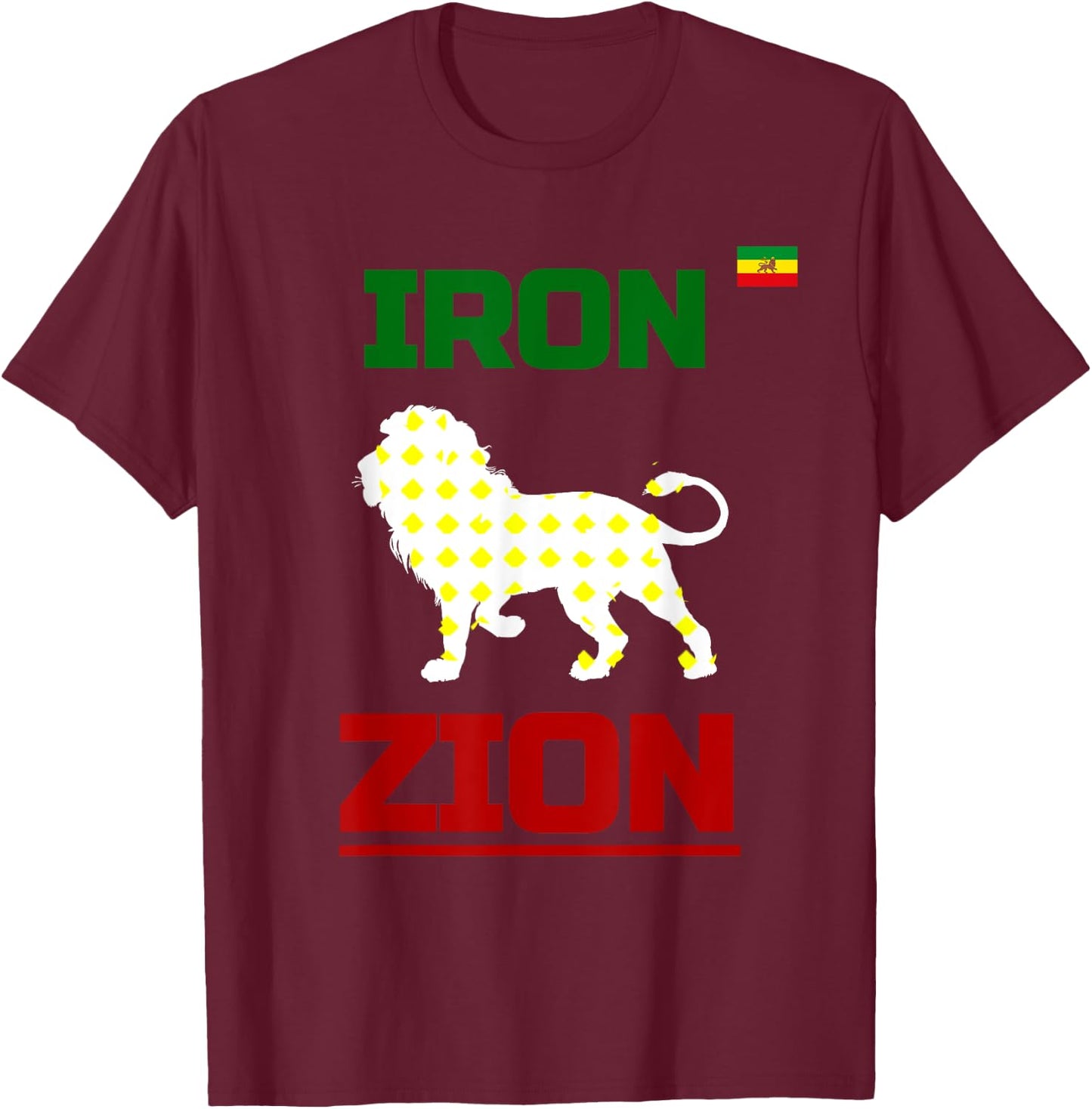 Ethiopian Flag In Heart, Iron, Lion, Zion, Rasta Flag T-Shirt - T-Shirt | Maroon