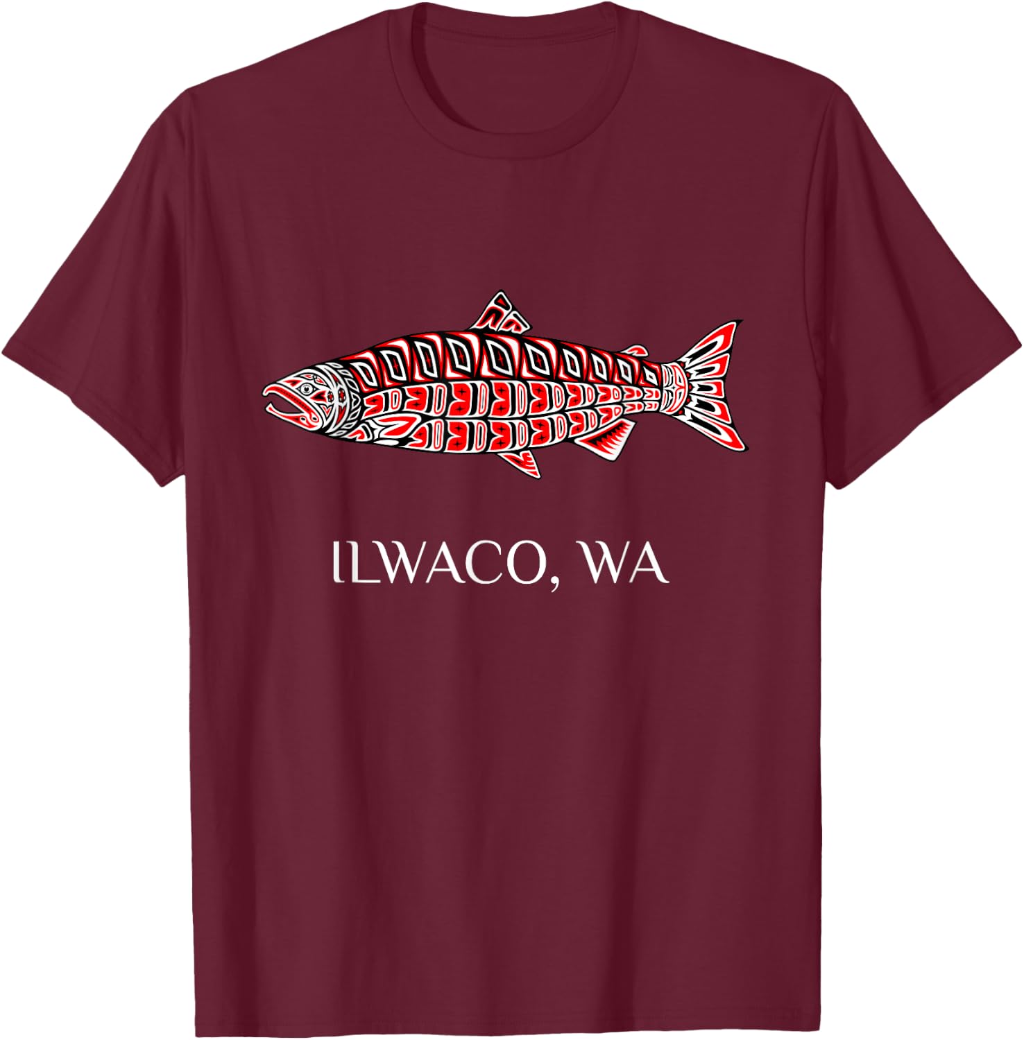 Ilwaco WA Native American Coho Salmon Fishermen T-Shirt - T-Shirt | Maroon