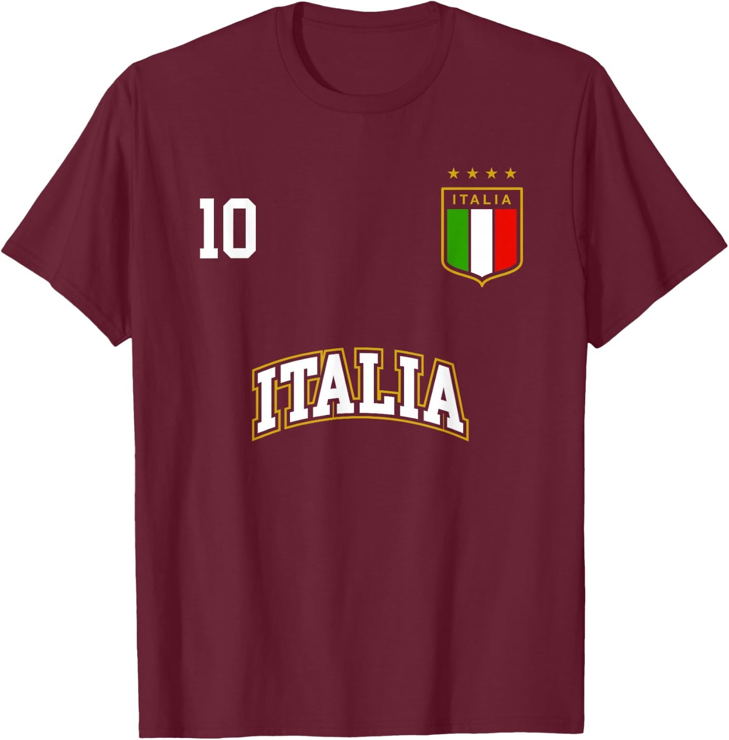 Italia Team Sports Number 10 Italy Soccer Italian Flag T-Shirt - T-Shirt | Maroon