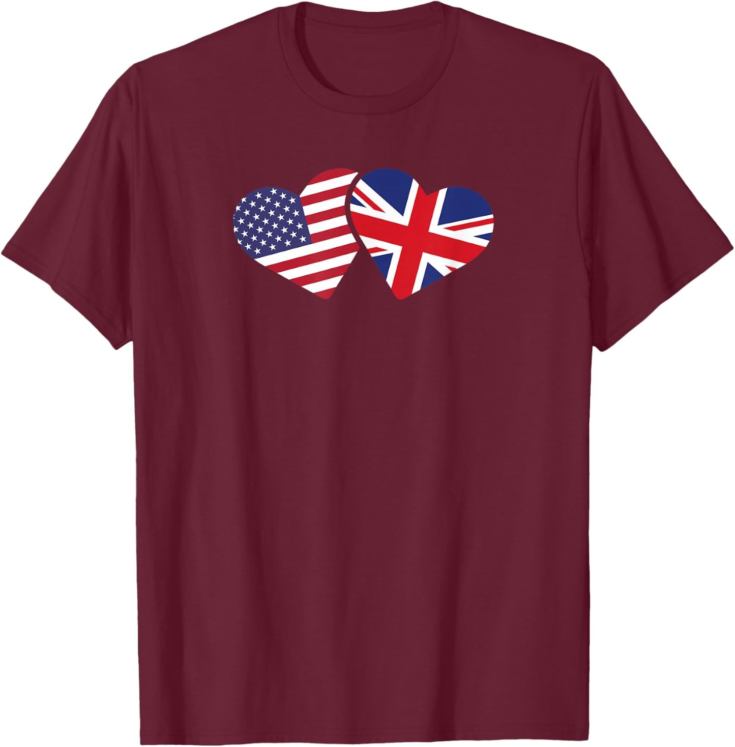 United Kingdom USA Flag T Shirt Heart British American Love T-Shirt - T-Shirt | Maroon