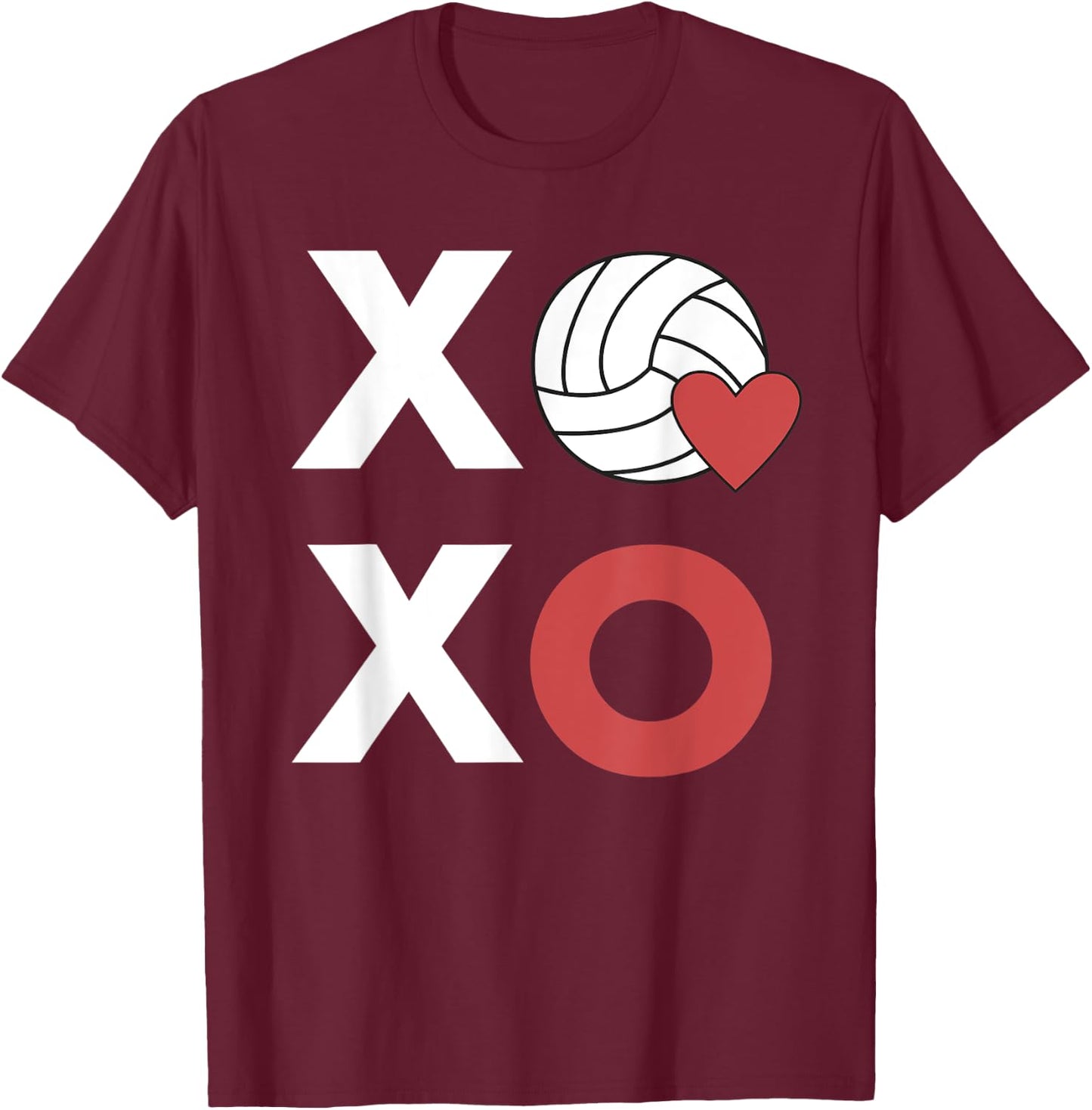 Valentines Day Volleyball Heart XOXO T-Shirt - T-Shirt | Maroon