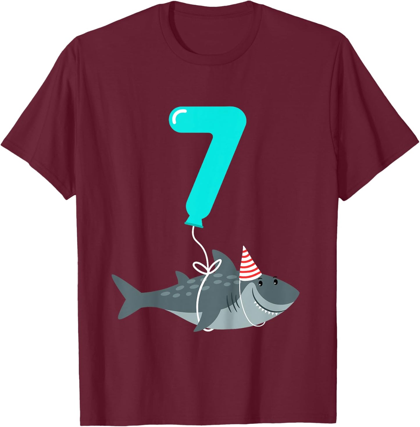 7th Birthday Shark Shirt | Cute 7 Year Old Shark Gift Shirt T-Shirt - T-Shirt | Maroon