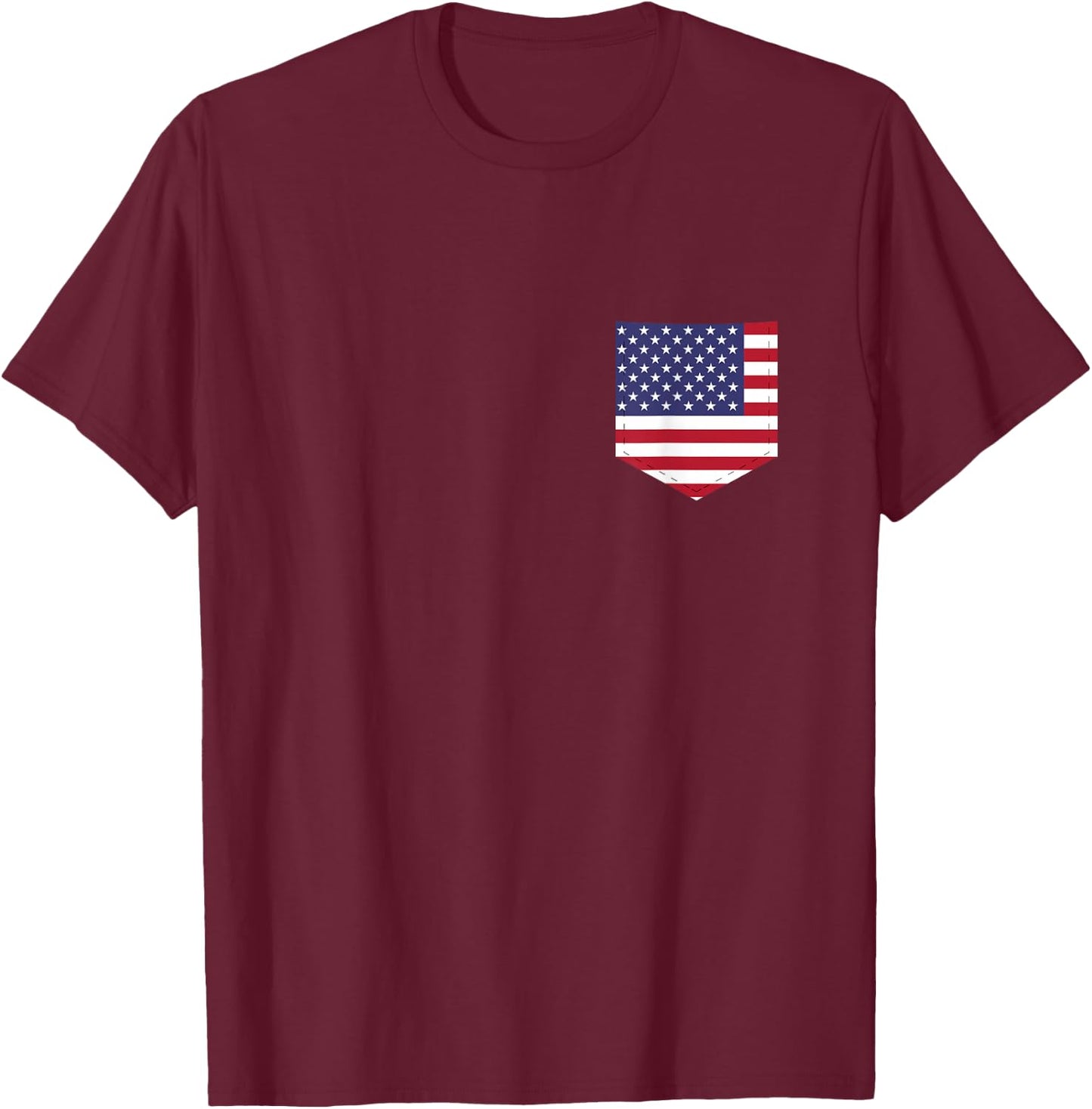 United States Flag with Printed American Flag Pocket T-Shirt - T-Shirt | Maroon