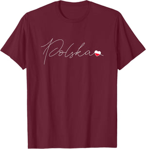 Polska Simple Love Polish Flag Heart on Poland T-Shirt - T-Shirt | Maroon