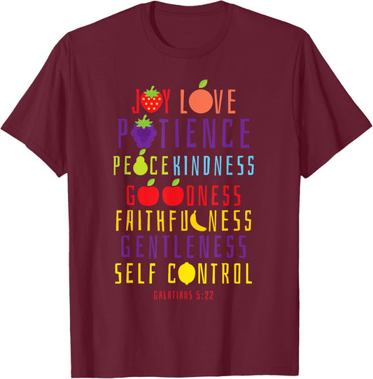 Christian Bible Verse Fruit Of The Spirit Galatians 5:22 T-Shirt - T-Shirt | Maroon
