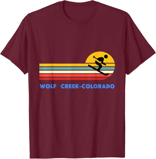 Wolf Creek Colorado Skiing Skier Ski Retro Sunset Vintage T-Shirt - T-Shirt | Maroon
