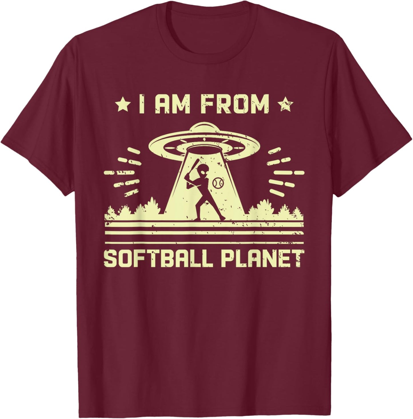 I Am From Softball Planet Funny Softball Alien T-Shirt - T-Shirt | Maroon