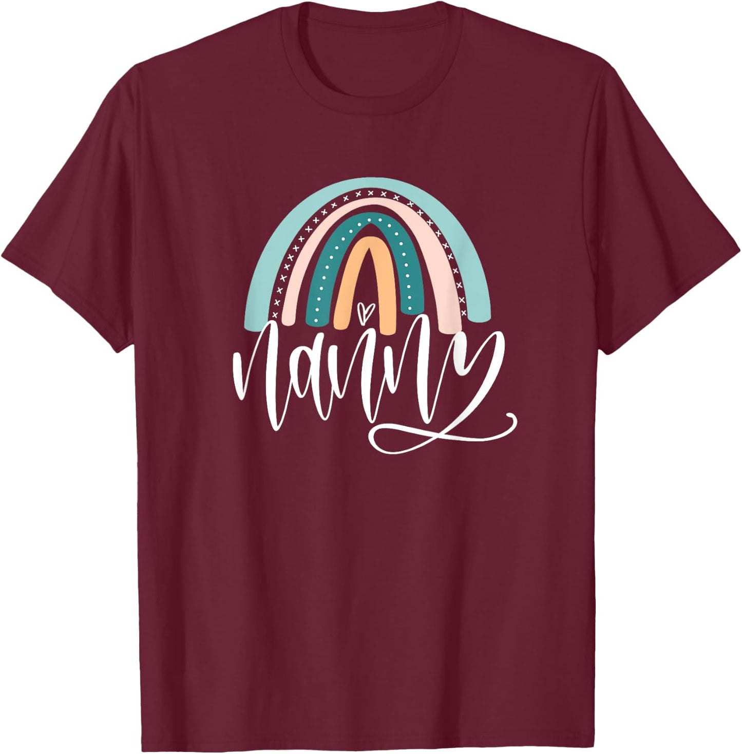June & Lucy Women's Rainbow Nanny & Heart Modern Letter Print , Grey, Small, Short Sleeve, Pull On, Classic Fit T-Shirt - T-Shirt | Maroon