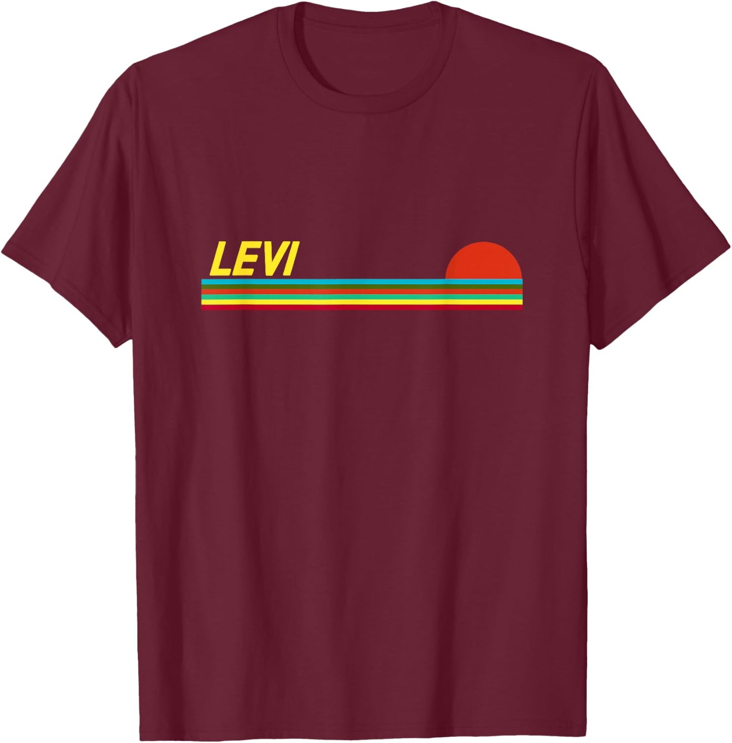 Levi First Name Logo Retro Sunset Surfer Style Levi T-Shirt - T-Shirt | Maroon