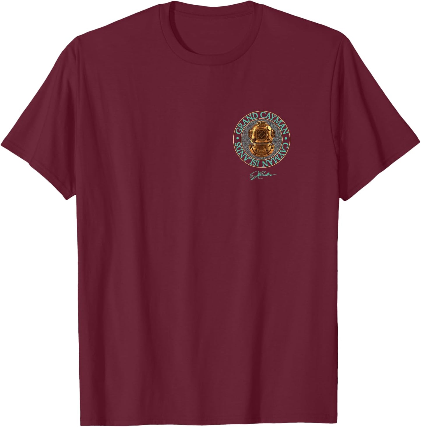JCombs: Grand Cayman Vintage Dive Helmet (2-Sided) T-Shirt - T-Shirt | Maroon
