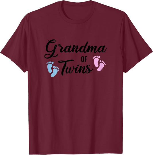 Grandma Of Twins Grandmother Granny Grandchildren Family T-Shirt - T-Shirt | Maroon