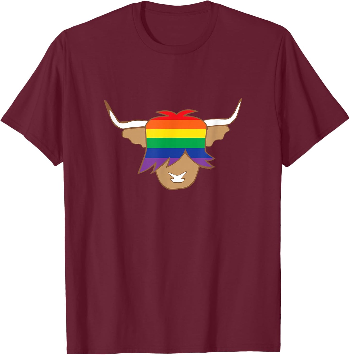 Cute Gay Pride Shirt LGBT flag scottish highland cow t shirt T-Shirt - T-Shirt | Maroon