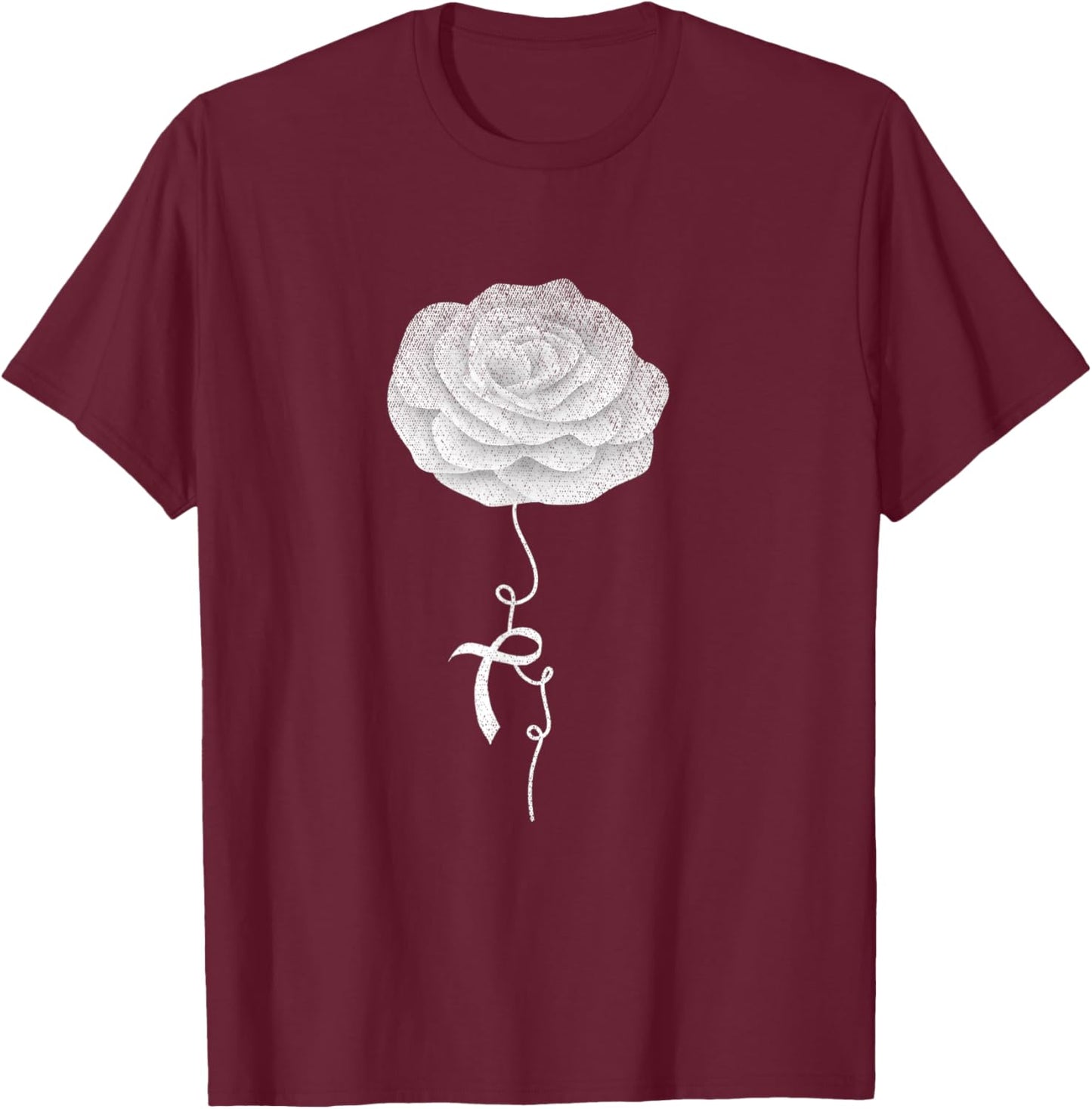 Flowers White Ribbon Women Lung Cancer Awareness T-Shirt - T-Shirt | Maroon