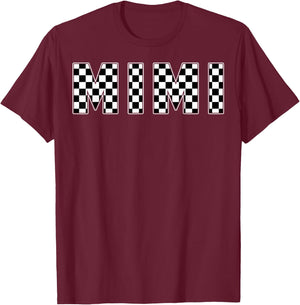 Mimi Racing Race Car Mimi Checkered Flag Pit Crew Bday T-Shirt - T-Shirt | Maroon