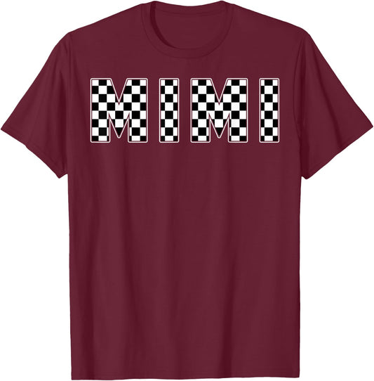 Mimi Racing Race Car Mimi Checkered Flag Pit Crew Bday T-Shirt - T-Shirt | Maroon