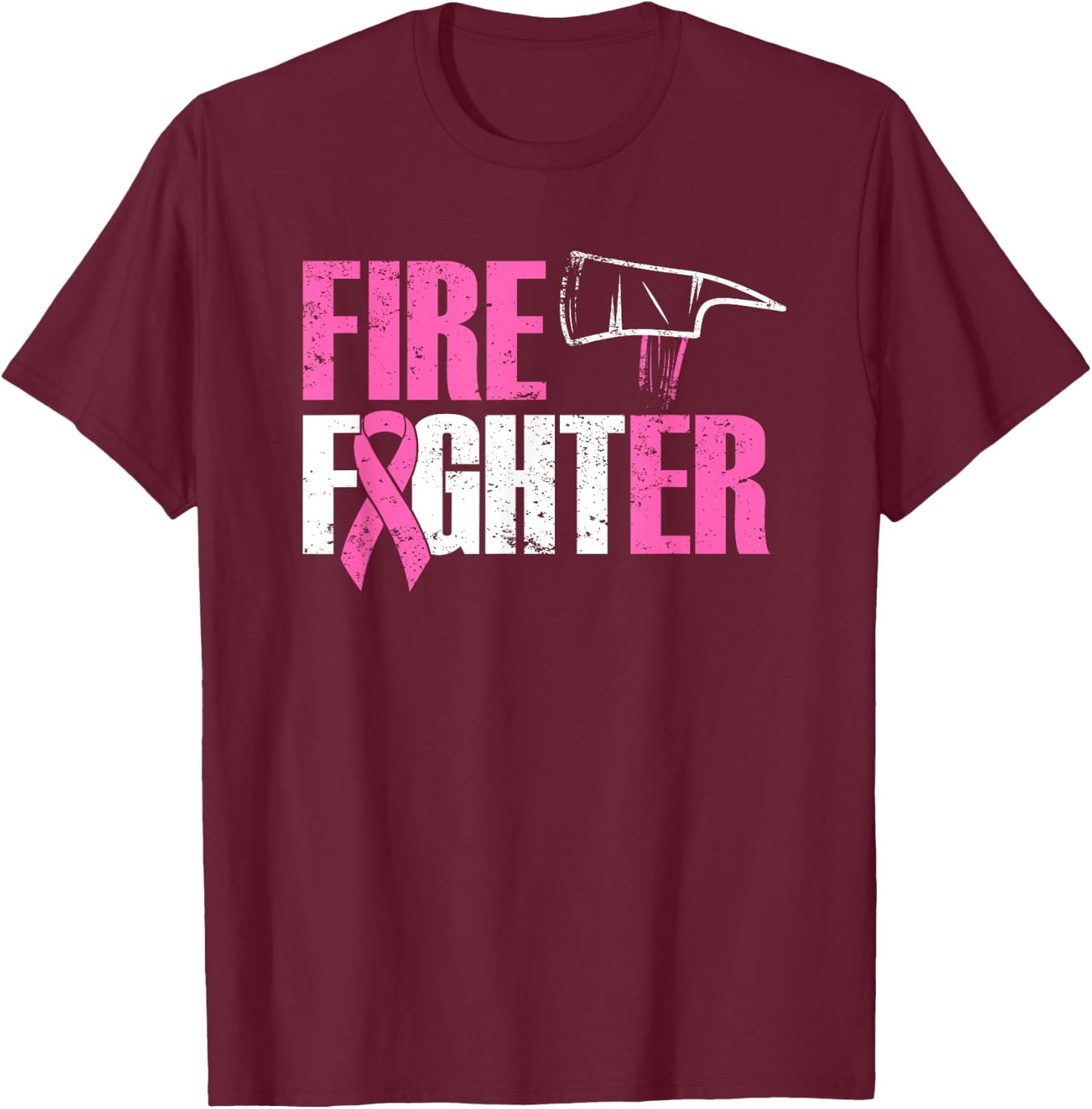 Fight Breast Cancer Firefighter, Pink Awareness T-Shirt - T-Shirt | Maroon