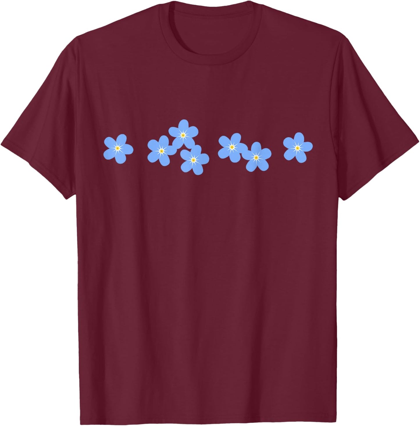 Forget Me Not, Garden Flower, Floral Ornament T-Shirt - T-Shirt | Maroon