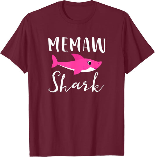 Memaw Shark Grandma Grandmother Pink Shark Graphic T-Shirt - T-Shirt | Maroon