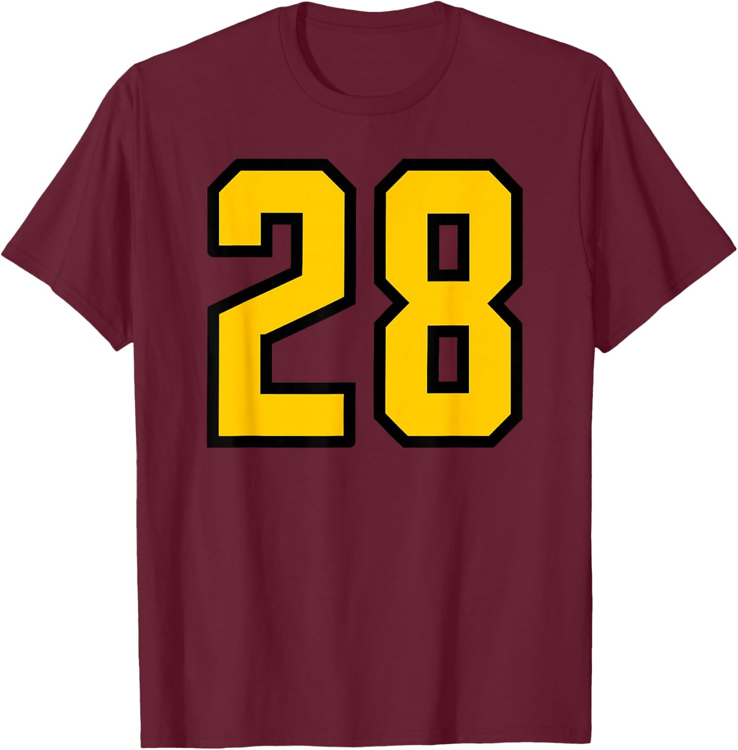 Number #28 Yellow Black Number T-Shirt - T-Shirt | Maroon