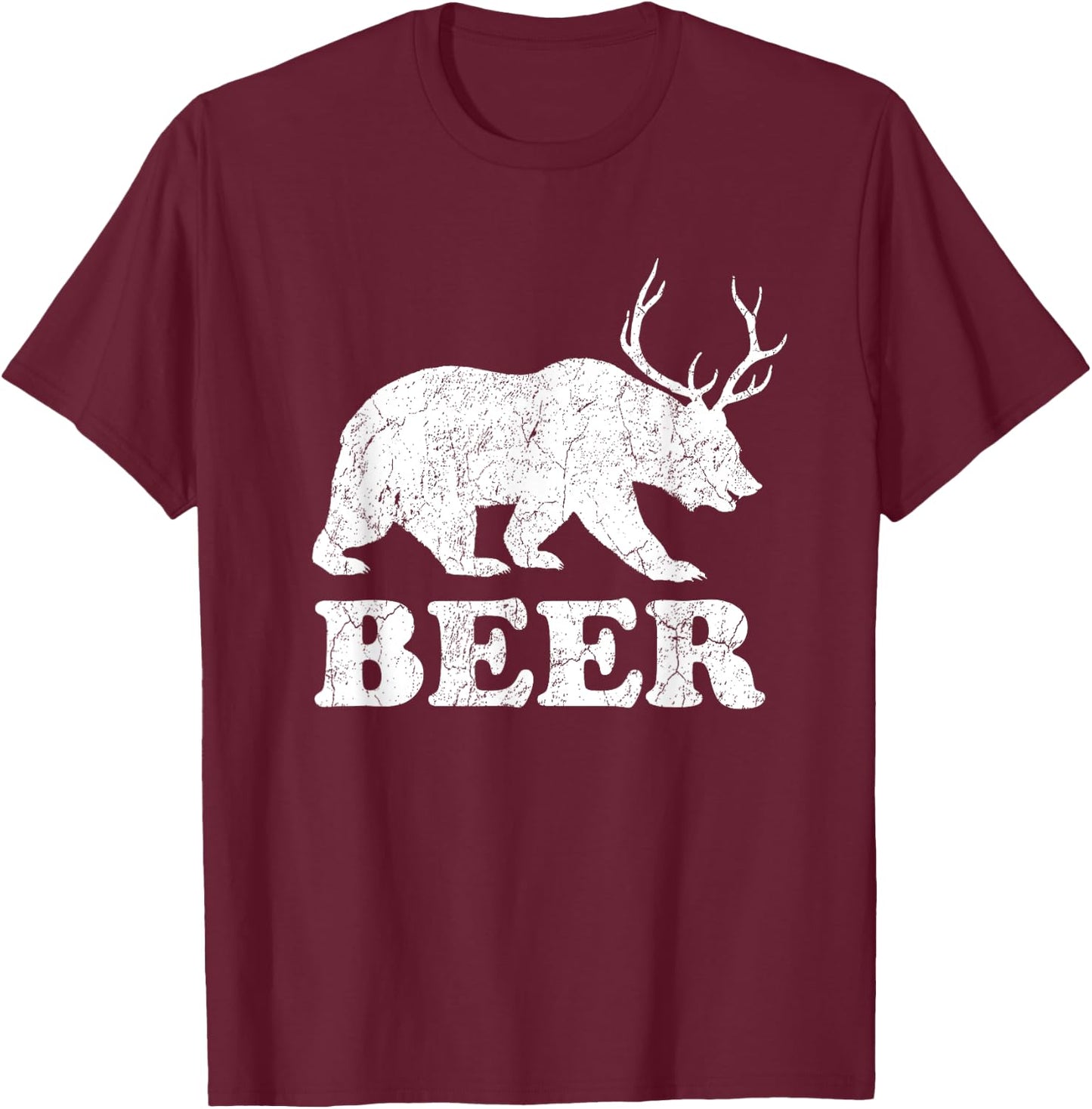 Beer-Bear-Deer-Funny-Gift-For-Beer-Lovers-Drinkers-Men-Women T-Shirt - T-Shirt | Maroon