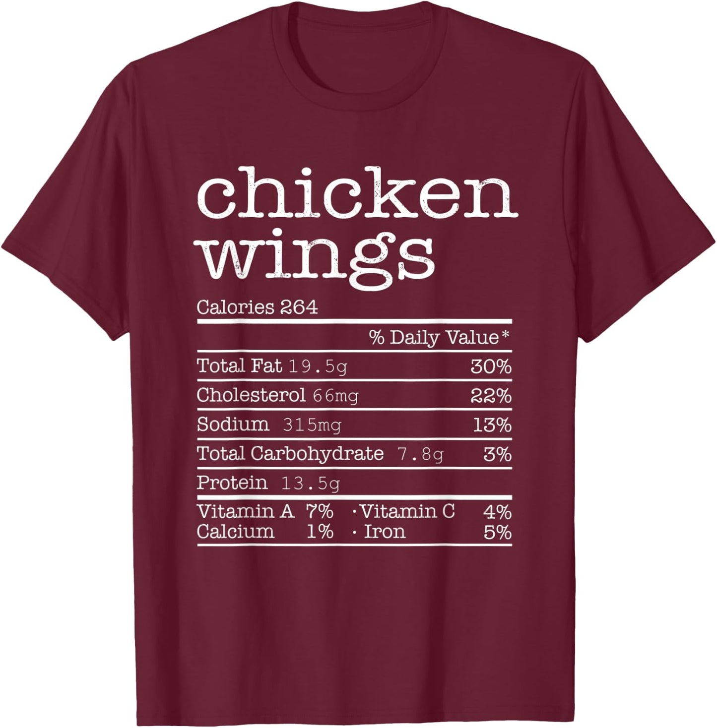 Chicken Wings Nutrition Facts Thanksgiving Christmas Food T-Shirt - T-Shirt | Maroon