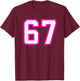 Pink White Sports Team Number #67 T-Shirt - T-Shirt | Maroon