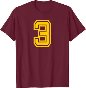 Yellow Sports Team Number #3 T-Shirt - T-Shirt | Maroon