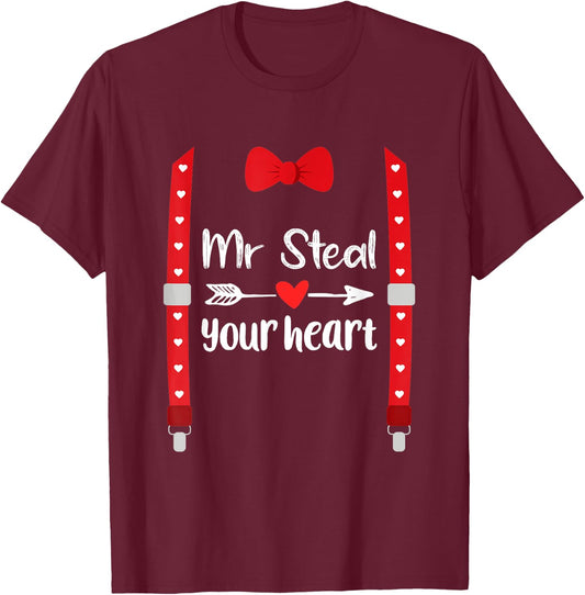 Funny Valentines Day Mr. Steal Your Heart Toddler Kids Boys T-Shirt - T-Shirt | Maroon