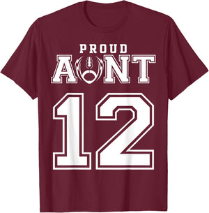 Custom Proud Football Aunt Number 12 Personalized T-Shirt - T-Shirt | Maroon