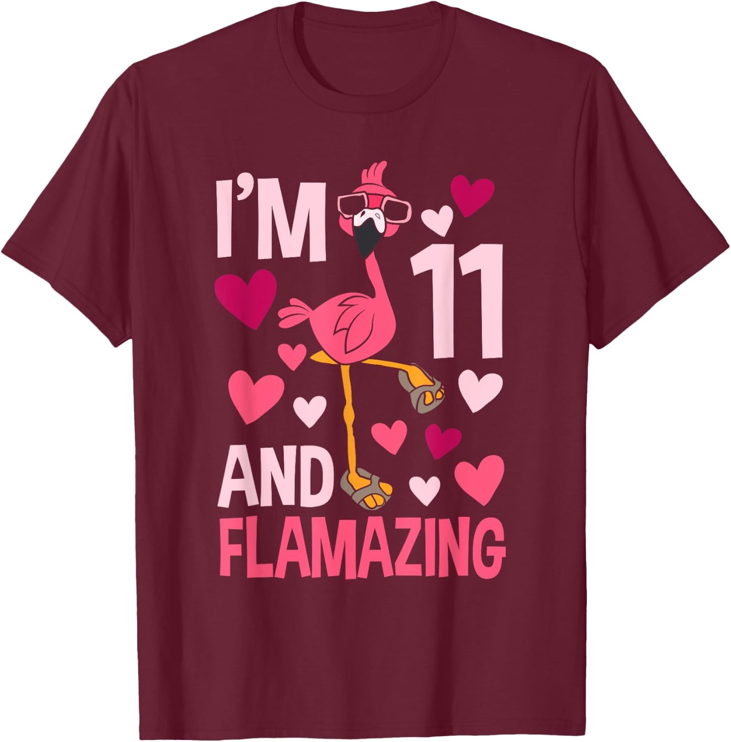 I'm 11 and Flamazing Flamingo Birthday For Boys 11 Years Old T-Shirt - T-Shirt | Maroon