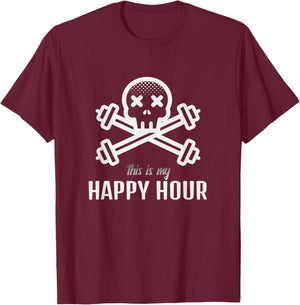MY HAPPY HOUR. Skull and Crossbones Barbell graphic T-Shirt - T-Shirt | Maroon