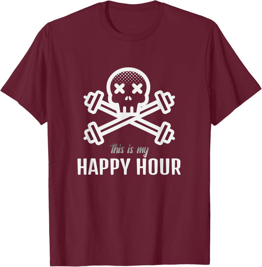 MY HAPPY HOUR. Skull and Crossbones Barbell graphic T-Shirt - T-Shirt | Maroon