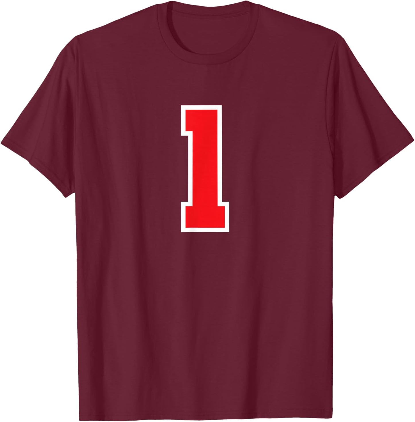 1 Sport White Red Plain Number T-Shirt - T-Shirt | Maroon