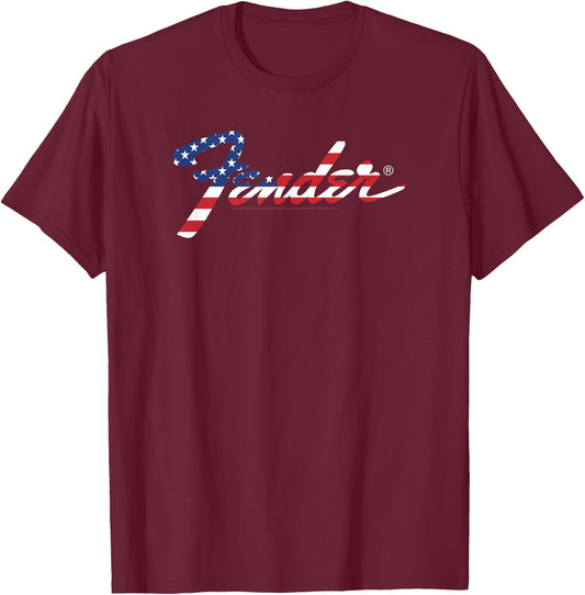 Fender American Flag Fill Logo T-Shirt - T-Shirt | Maroon