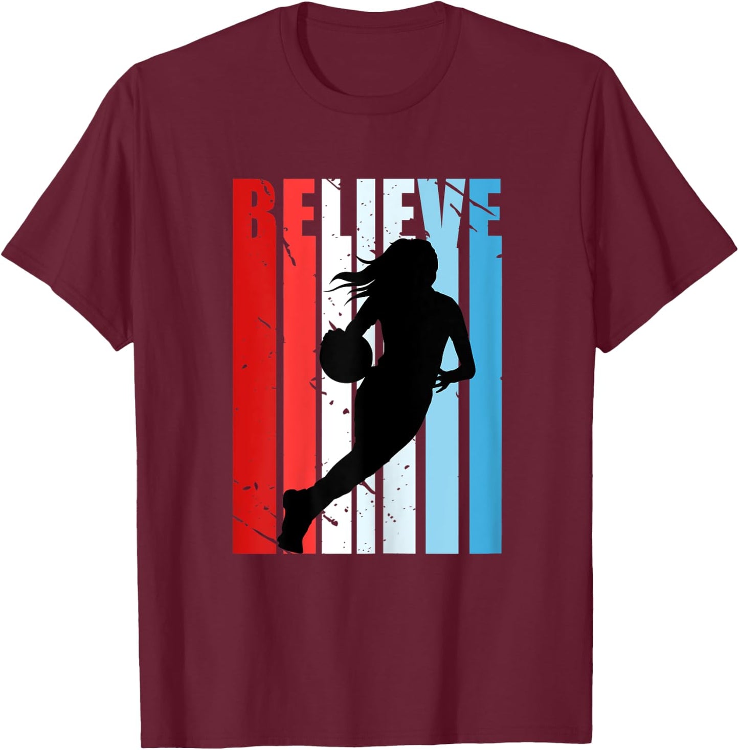 Retro Basketball Girls Woman Motivational Red White Blue USA T-Shirt - T-Shirt | Maroon