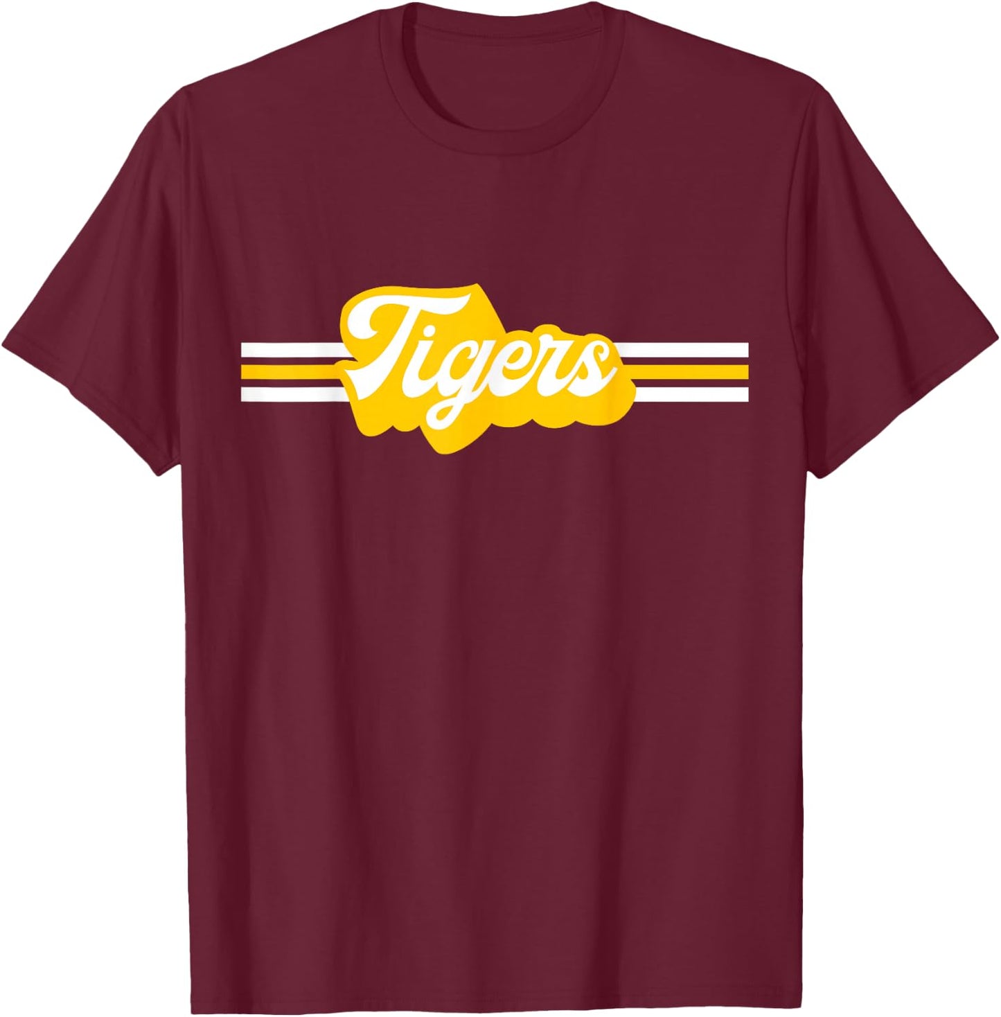 Retro Tigers Mascot, School Spirit, Tiger Sports T-Shirt - T-Shirt | Maroon