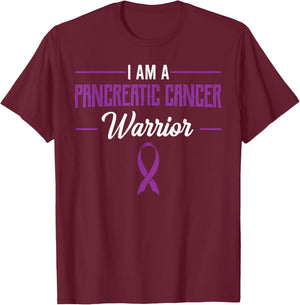 Pancreatic Cancer Warrior Neuroendocrine Tumor Purple Ribbon T-Shirt - T-Shirt | Maroon