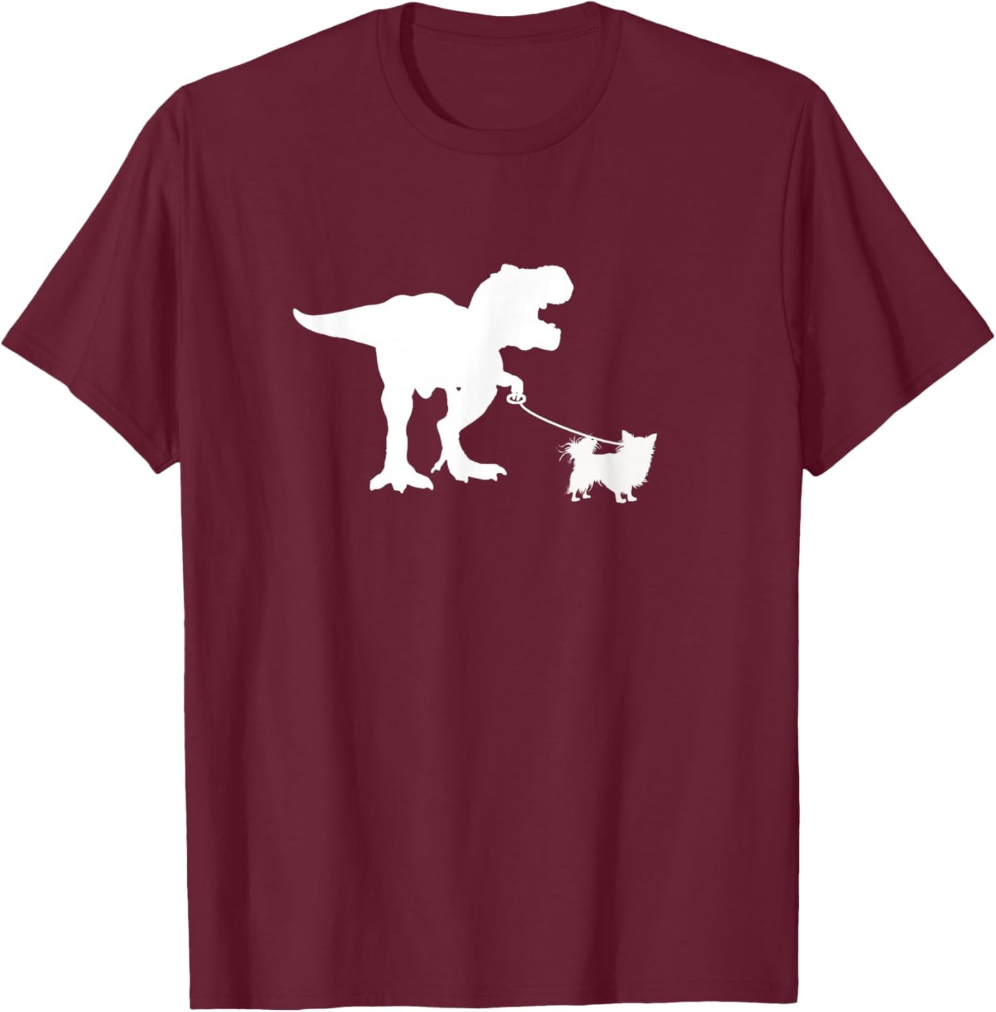 T-Rex Walking Long Haired Chihuahua Tyrannosaurs T Rex T-Shirt - T-Shirt | Maroon