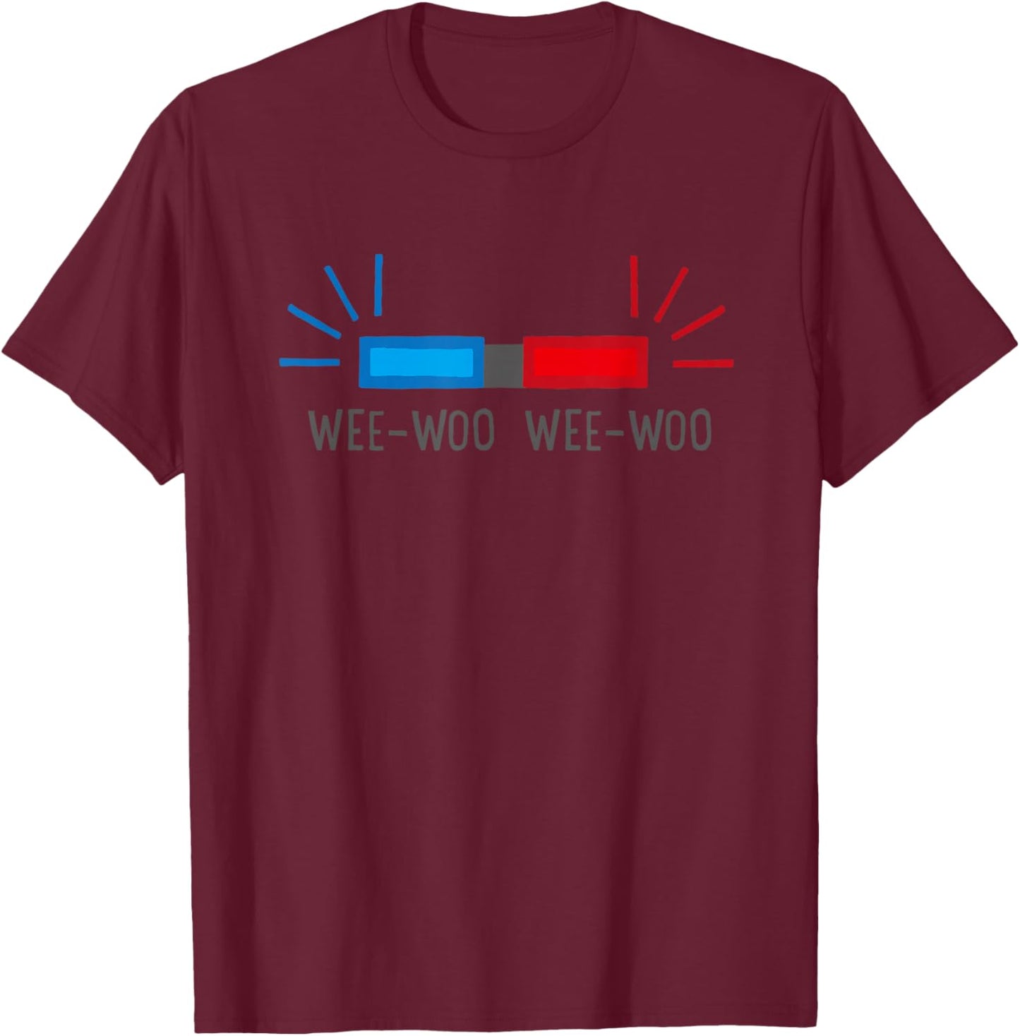 Fun Shirts Wee Woo Police Black Small Short Sleeve T-Shirt - T-Shirt | Maroon