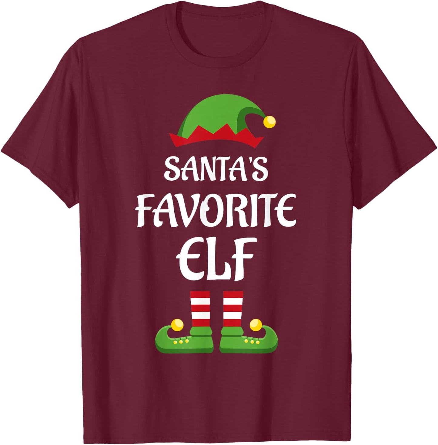 Santa's Favorite Elf Family Matching Group Christmas T-Shirt - T-Shirt | Maroon