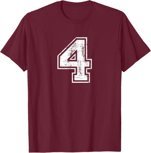 Sport Training Practice Varsity Distressed Numbers Number 4 Four -Adults Black Cotton 100% Small Short Sleeve T-Shirt - T-Shirt | Maroon