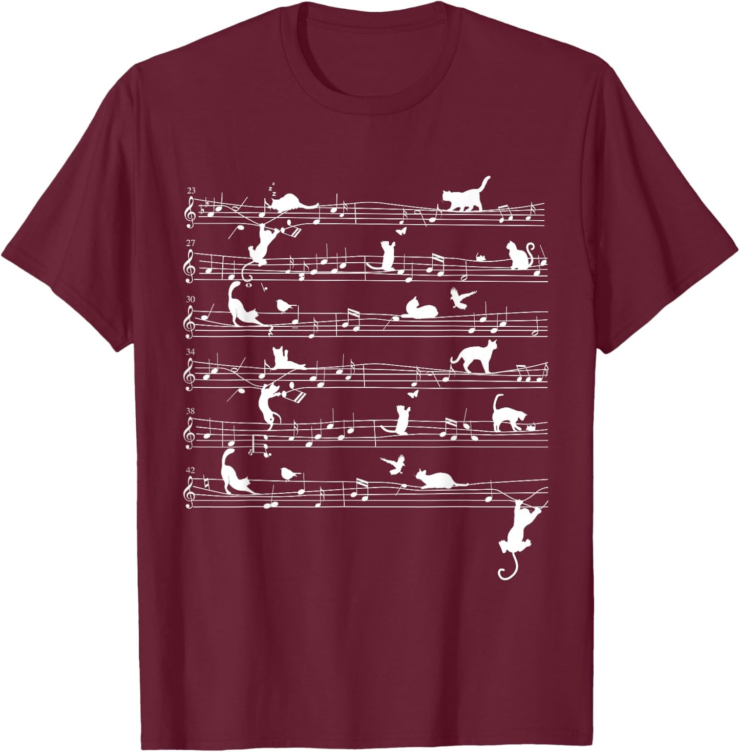 Cute Cat Kitty Playing Music Note Clef Musician Art Men Women Girls Kids T-Shirt - T-Shirt | Maroon